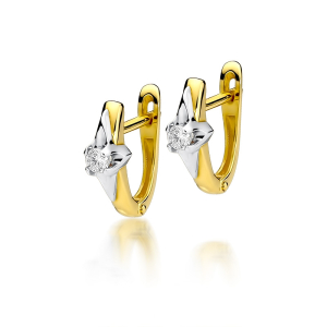 Złote kolczyki pr.585 z brylantami 0,16ct - Angielskie zapięcie